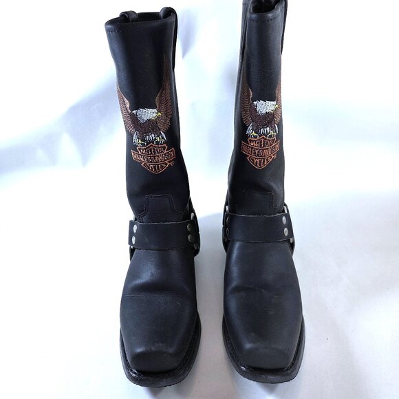 NIB Vintage Harley Davidson Black Leather Harness Boots Size 8.5 - Picture 2 of 6